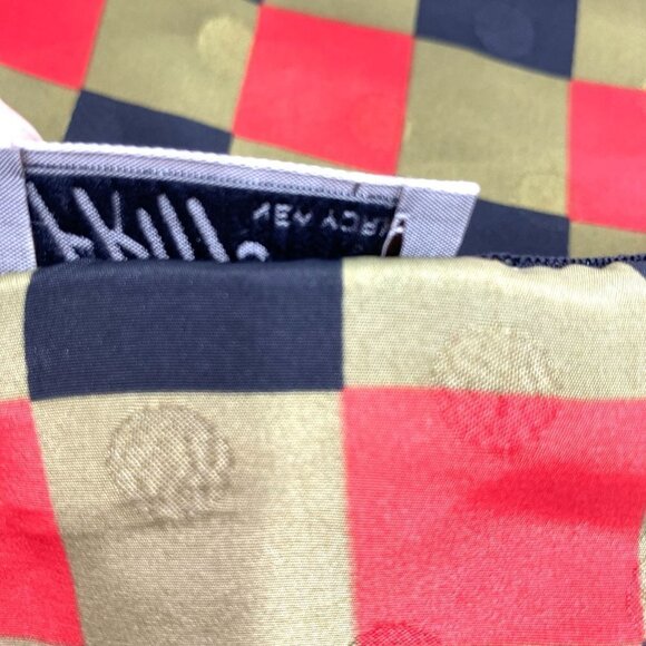 Vintage Rolled Edge Scarf - Black/Olive/Red Check Print, 45"x45" - Picture 4 of 9